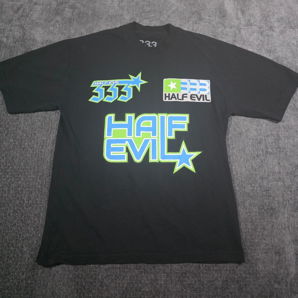 Half Evil 333 6 Years of Evil T-Shirt Mens Large Black Neon Graphic Streetwear